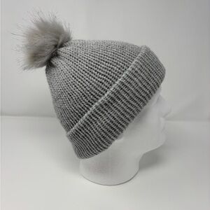 Gray Knit Beanie with Removable Pom Pom
